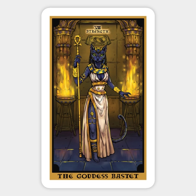 The Goddess Bastet Strength Tarot Card Sticker by TheGhoulishGarb